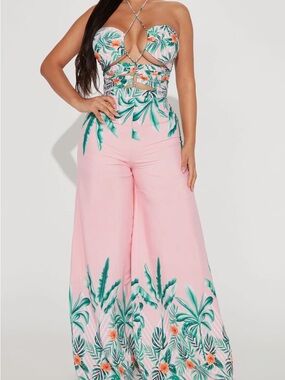 Lavish Tropical Print Pink Jumpsuit NWT orig $79.99